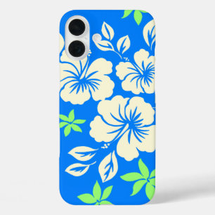 Lilikoi Hibiscus Hawaiian Pareau Blue iPhone 16 Plus Case