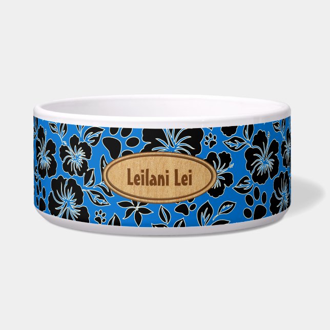 Lilikoi Paw Hawaiian Hibiscus Monogram Blue Bowl (Front)