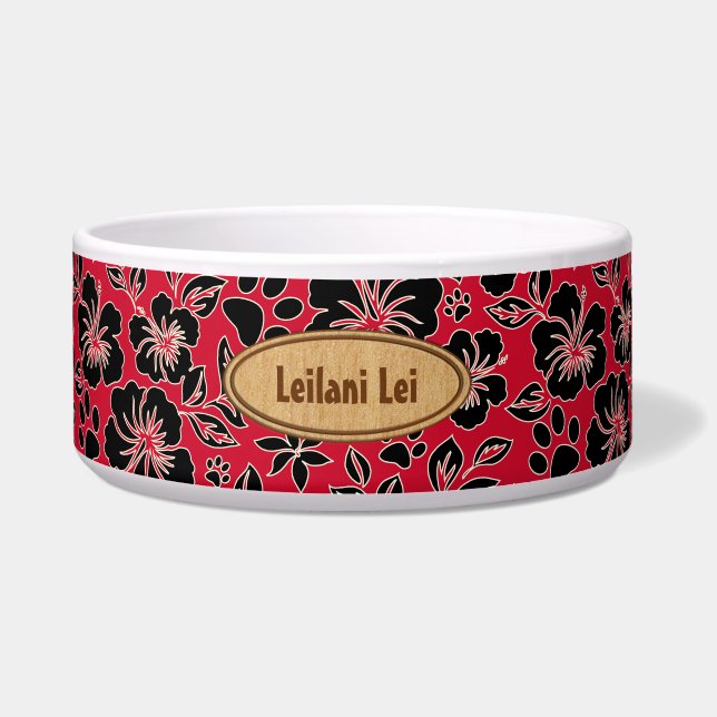 Lilikoi Paw Hawaiian Hibiscus Monogram Red Bowl (Front)