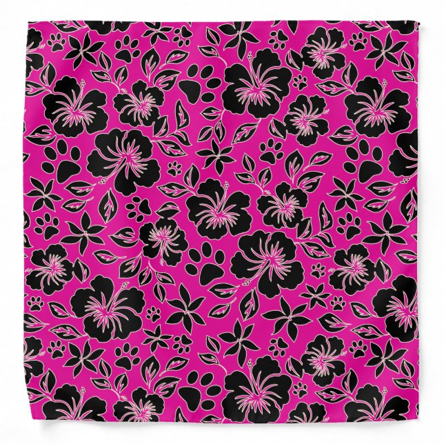 Lilikoi Paw Pareau  Hawaiian Hibiscus Fuchsia Bandana (Front)
