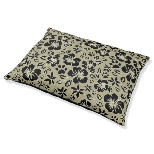 Lilikoi Paw Pareau  Hawaiian Hibiscus Khaki Pet Bed