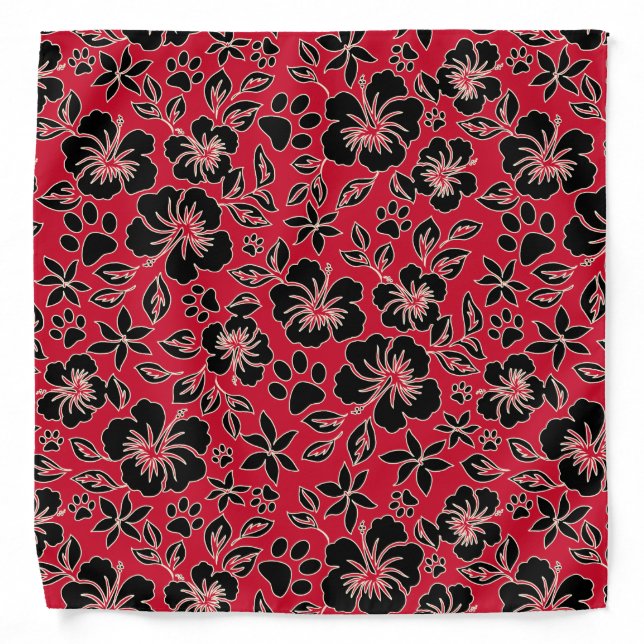 Lilikoi Paw Pareau  Hawaiian Hibiscus Red Bandana (Front)