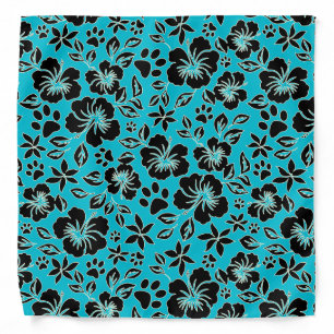 Lilikoi Paw Pareau  Hawaiian Hibiscus Turquoise Bandana