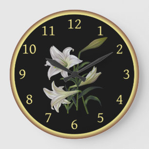 Lilium Longiflorum 005 ~ Botanical Art ~ Large Clock