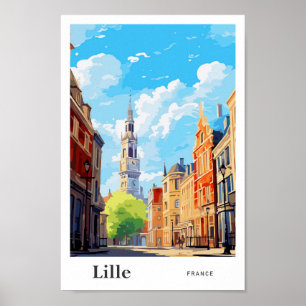 Lille France Travel Art Vintage Illustration Poster