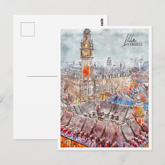 Lille France Travel Place Watercolor Postcard (Front/Back)