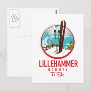 Lillehammer Norway Ski logo Postcard