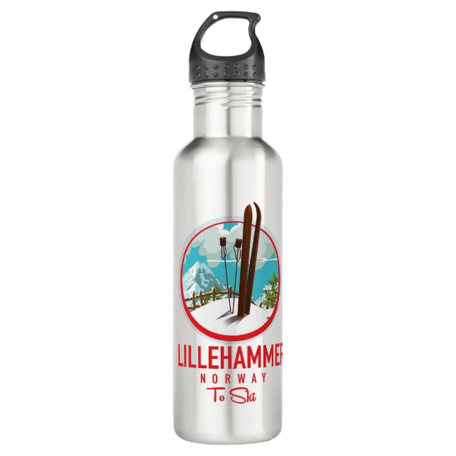 Lillehammer Norway Ski logo Stainless Steel Water Bottle (Front)