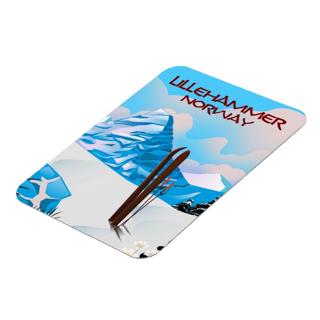 Lillehammer Norway Ski poster. Magnet (Left Side)