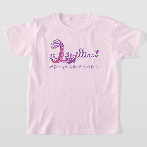 Lillian girls L name meaning monogram kids shirt