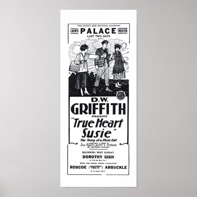 Lillian Gish 1919 vintage movie ad poster (Front)