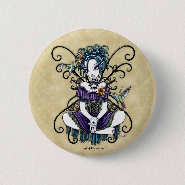 "Lillian" Gothic Hummingbird Fairy Art Button (Front)