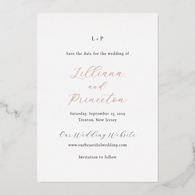 Lilliana Elegant Modern Wedding Save the Date Foil Invitation (Front)