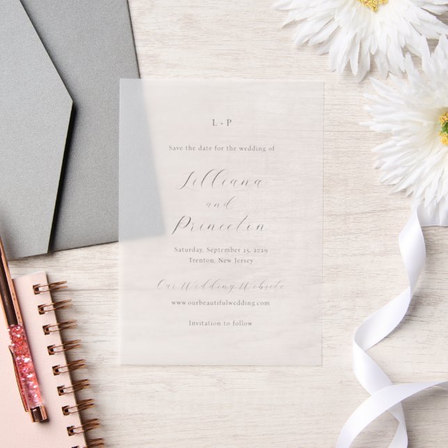 Lilliana Elegant Modern Wedding Save the Date Vellum Invitations (Wedding)