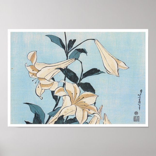 Lillies, Hokusai, 1832 Poster (Front)