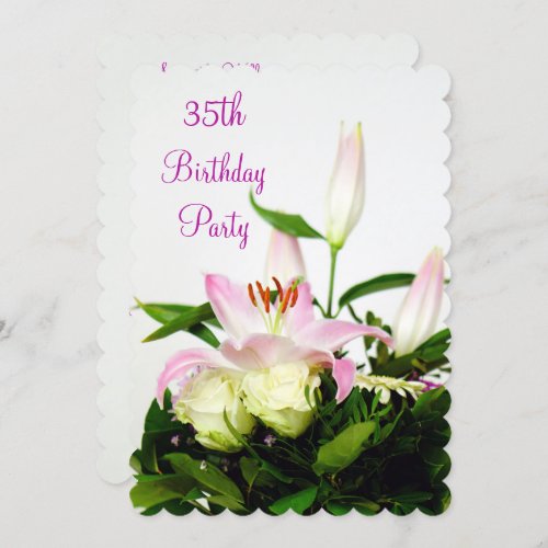 Lillies  Roses Bouquet 35th Birthday Invitation