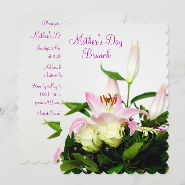 Lillies & Roses Bouquet Mother's Day Brunch Invitation (Front/Back)