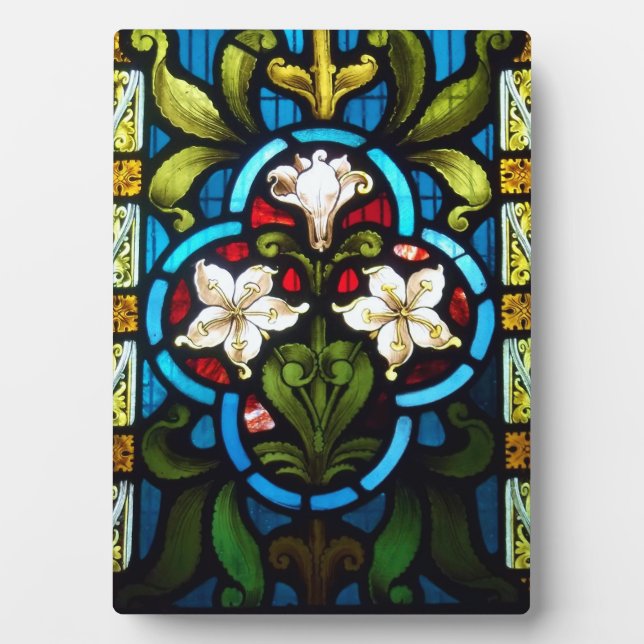 Lillies Stained Glass StColumb Minor Cornwall Plaque (Front)