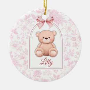Lilly Custom Pink Teddy Bear Nursery Design Ceramic Ornament