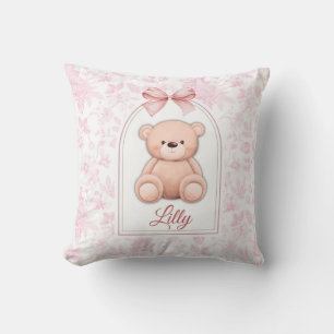 Lilly Custom Pink Teddy Bear Nursery Design Throw Pillow