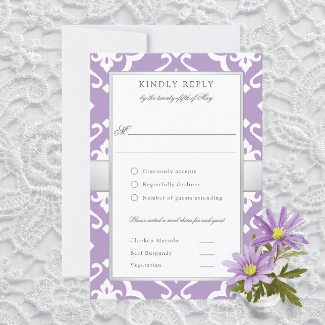 Lilly Damask Floral Wedding Meal RSVP Card (Creator Uploaded)