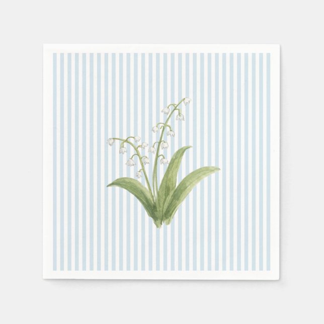 Lilly of the Valley Custom Wedding Blue Stripe Napkins (Front)