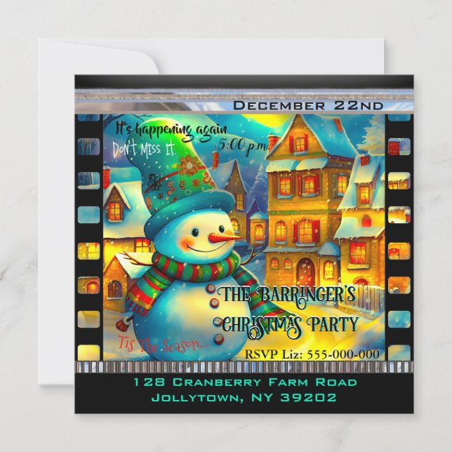 Lilly Snowman Cute Festive Annual Christmas Party Invitation (Front)