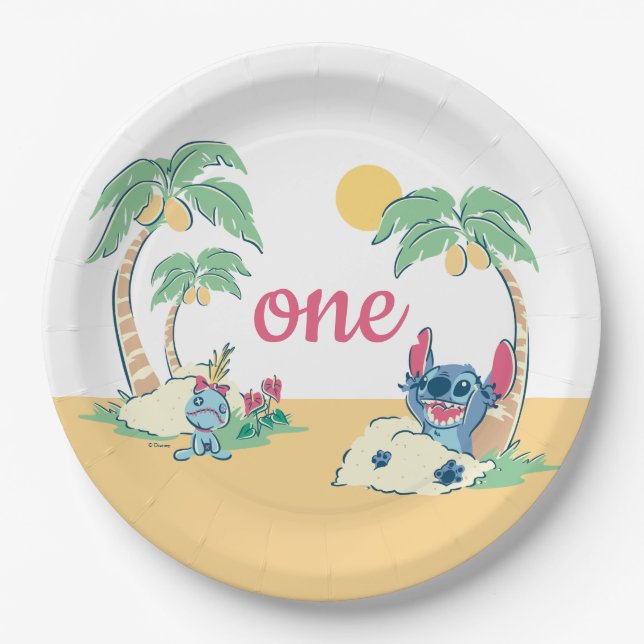 Lilo and Stitch Beach Birthday Paper Plates (Front)