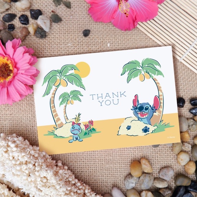 Lilo and Stitch Beach Birthday Thank You Card (Thank You Card on table)