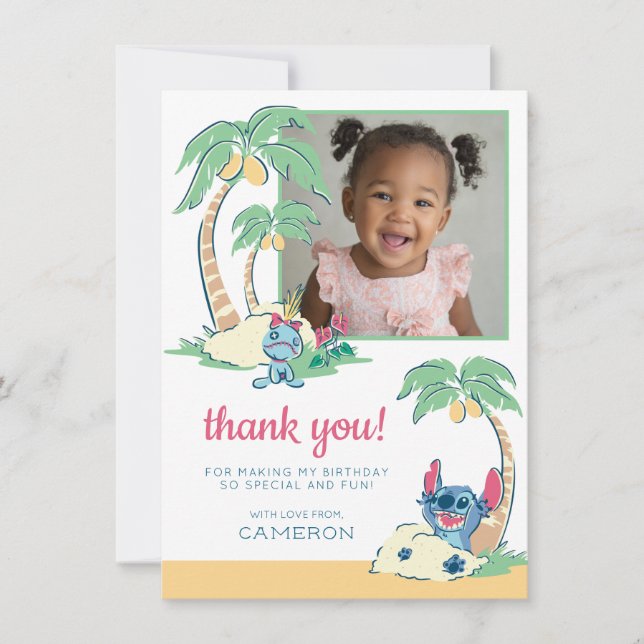 Lilo and Stitch Beach Birthday Thank You Card (Front)