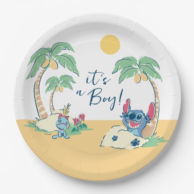 Lilo and Stitch Beach | Boy Baby Shower Paper Plates (Front)