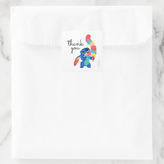 Lilo and Stitch Ice Cream Birthday Thank You Square Sticker (Bag)