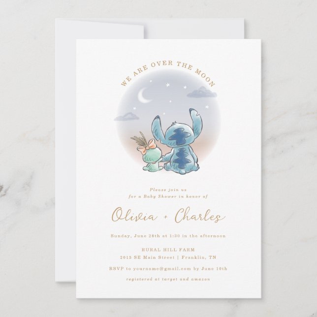 Lilo and Stitch | Over the Moon - Baby Shower Invitation (Front)