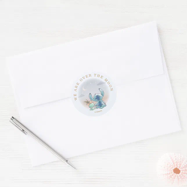 Lilo and Stitch | Over the Moon - Boy Baby Shower Classic Round Sticker ...