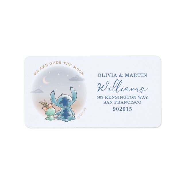 Lilo and Stitch | Over the Moon - Boy Baby Shower Label (Front)