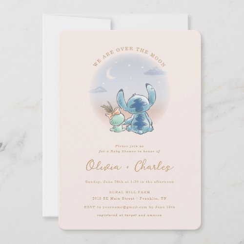 Lilo and Stitch  Over the Moon _ Girl Baby Shower Invitation