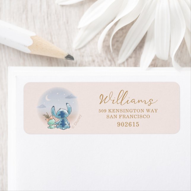 Lilo and Stitch | Over the Moon - Girl Baby Shower Label (Insitu)