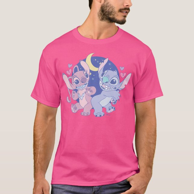 Lilo And Stitch - Stitch And Angel Moon Hearts T-Shirt (Front)