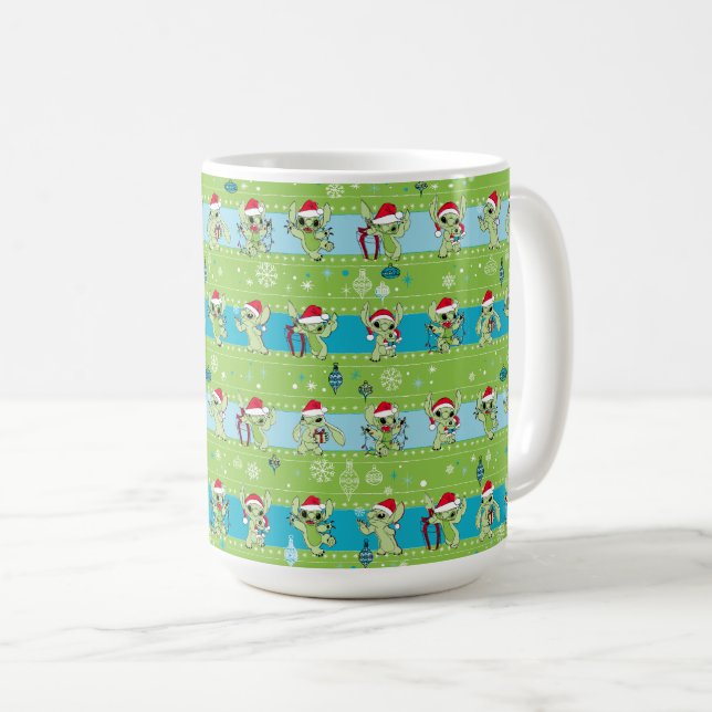Lilo and Stitch | Stitch Green Holiday Pattern Coffee Mug (Front Right)