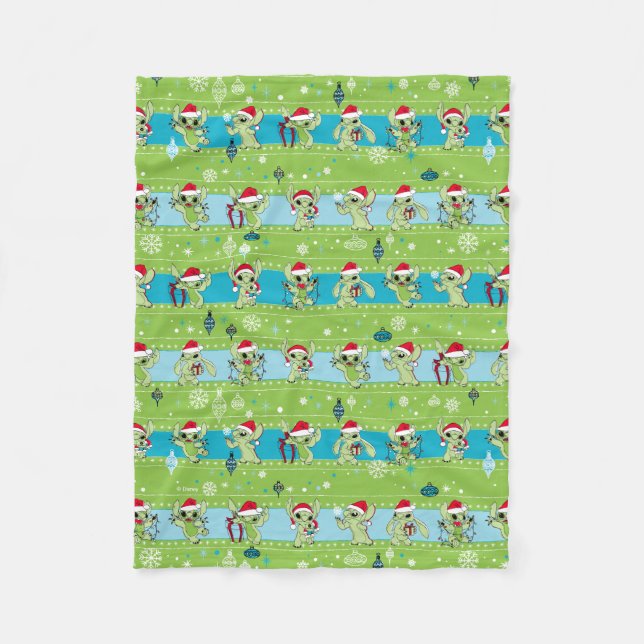 Lilo and Stitch | Stitch Green Holiday Pattern Fleece Blanket (Front)