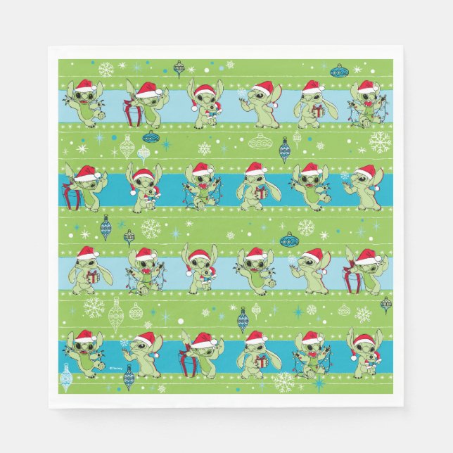 Lilo and Stitch | Stitch Green Holiday Pattern Napkins (Front)