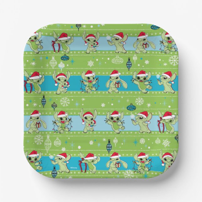 Lilo and Stitch | Stitch Green Holiday Pattern Paper Plates (Front)
