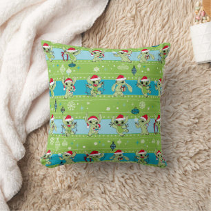Lilo and Stitch Stitch Green Holiday Pattern Throw Pillow