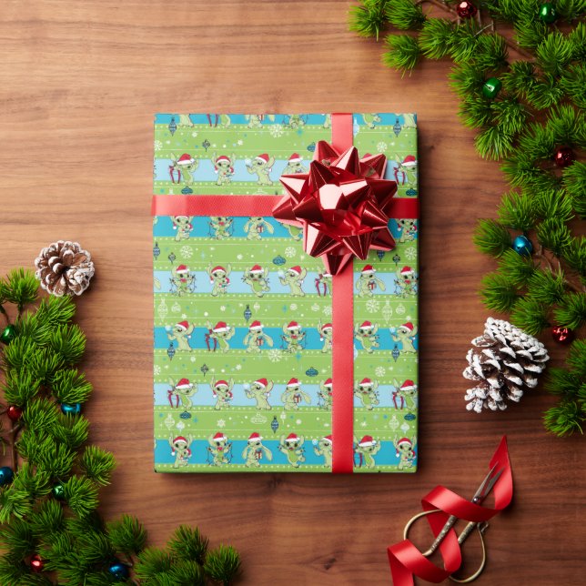 Lilo and Stitch | Stitch Green Holiday Pattern Wrapping Paper (Holiday Gift)