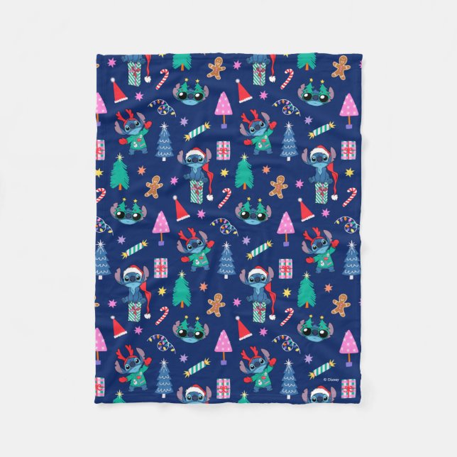 Lilo and Stitch | Stitch Holiday Pattern Fleece Blanket (Front)