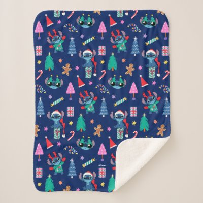 Lilo and Stitch | Stitch Holiday Pattern Sherpa Blanket
