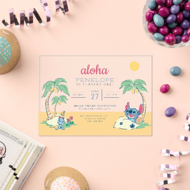 Lilo and Stitch Tropical Beach 1st Birthday Acrylic Invitations (Insitu (Celebration))