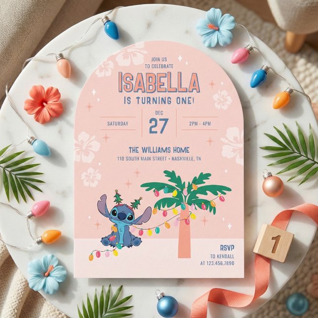 Lilo and Stitch Tropical Christmas Birthday Invitation (Creator Uploaded)