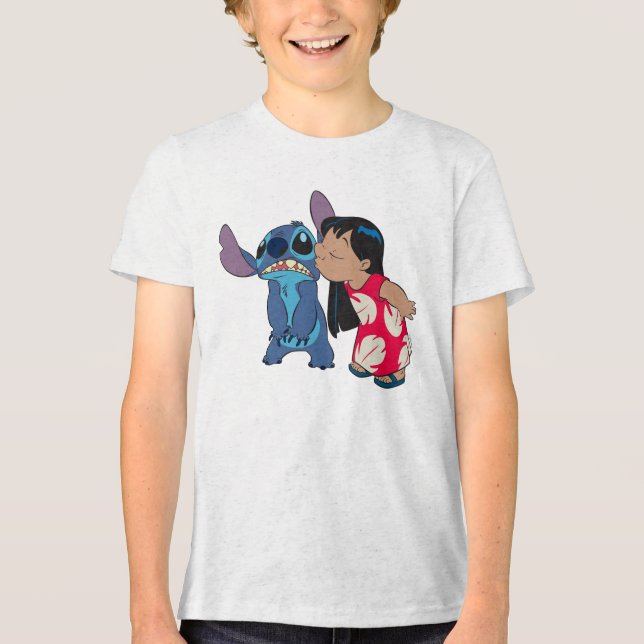 Lilo Kisses Stitch - A Sweet Aloha! Tri-Blend Shirt (Front)