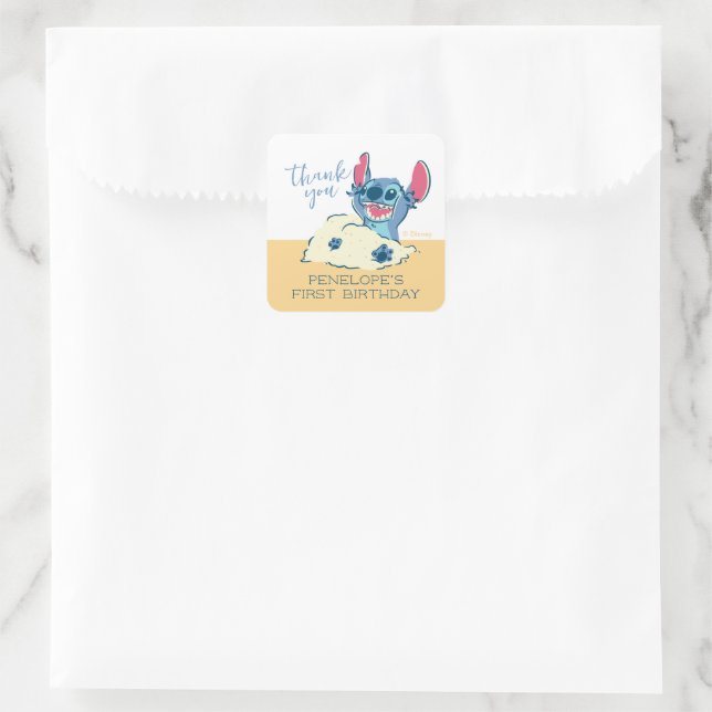 Lilo & Stitch Beach Birthday - Thank You! Square Sticker (Bag)